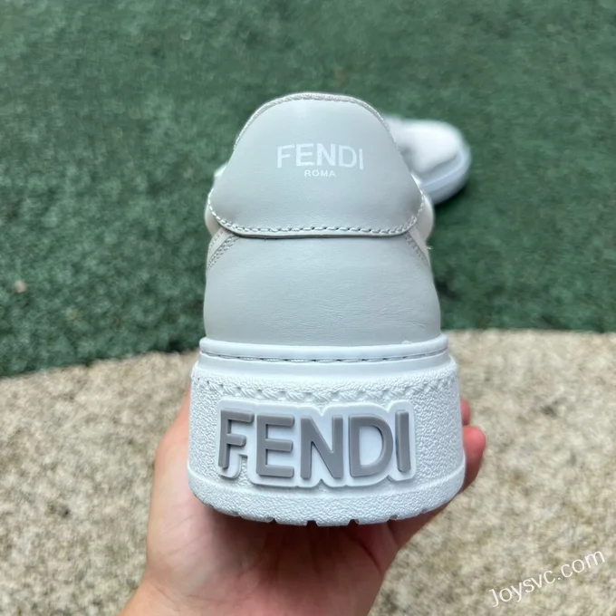 Fendi Match White Grey Calfskin Round Toe Low Top Sneakers