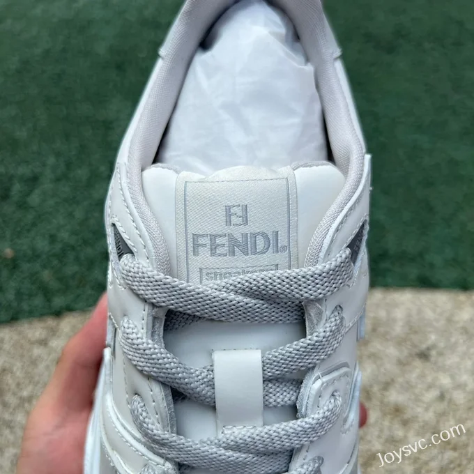 Fendi Match White Grey Calfskin Round Toe Low Top Sneakers