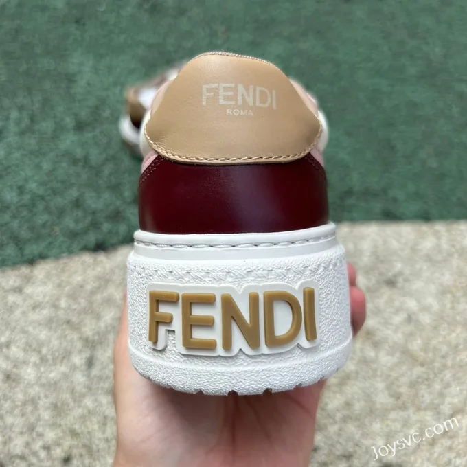 Fendi Match White Brown Pink Calfskin Round Toe Low Top Sneakers