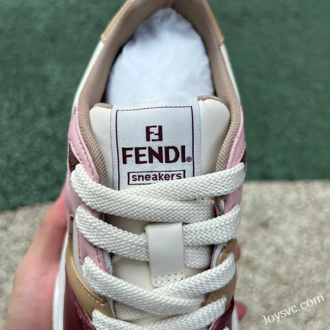 Fendi Match White Brown Pink Calfskin Round Toe Low Top Sneakers