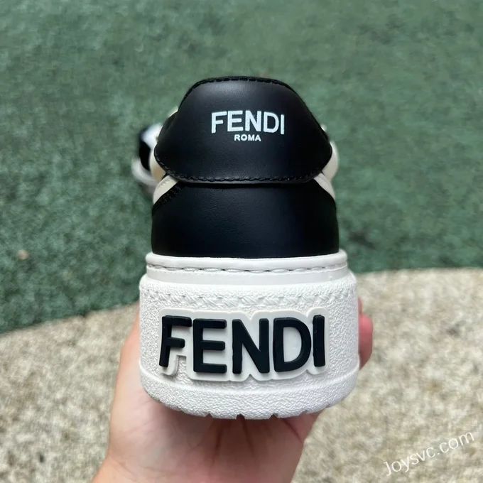 Fendi Match Black White Calfskin Round Toe Low Top Sneakers