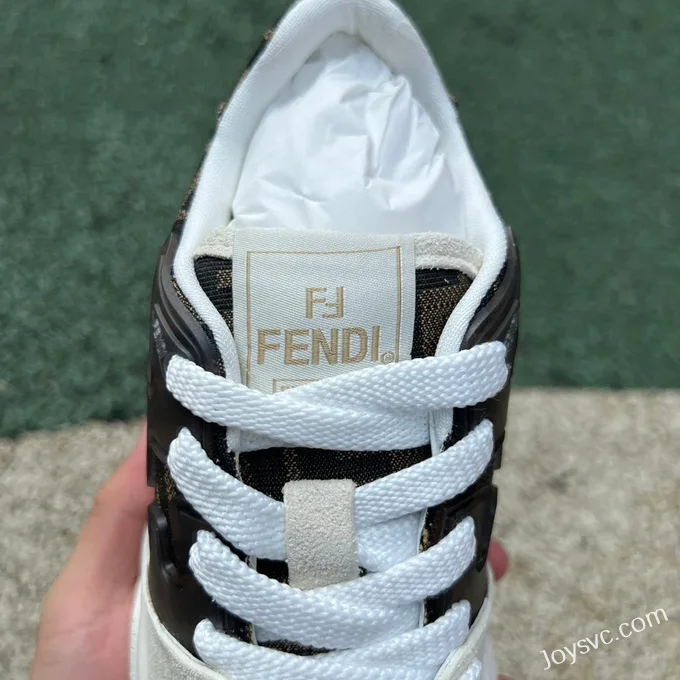 Fendi Match Black White Brown Calfskin Round Toe Low Top Sneakers