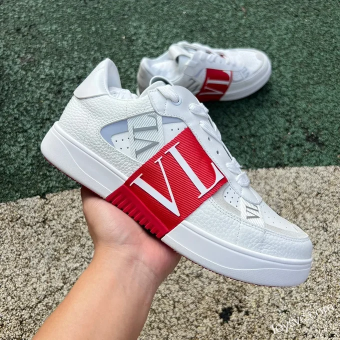 Valentino VL7N Leather Sneakers in White & Red