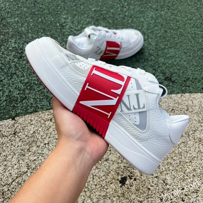 Valentino VL7N Leather Sneakers in White & Red