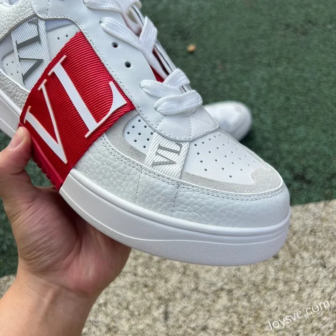 Valentino VL7N Leather Sneakers in White & Red