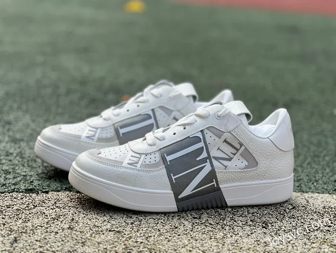 Valentino VL7N Leather Sneakers in White & Grey