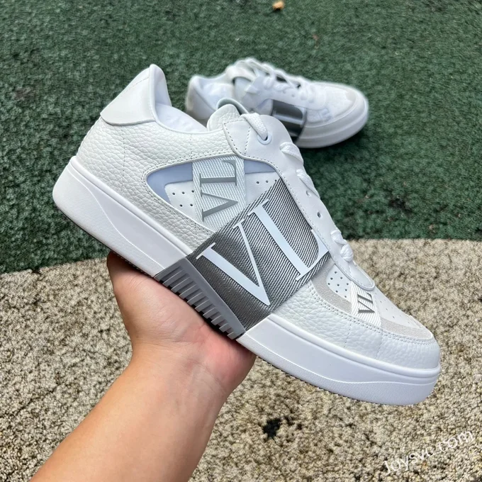 Valentino VL7N Leather Sneakers in White & Grey