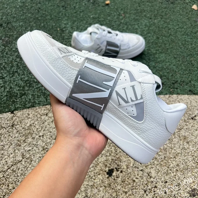 Valentino VL7N Leather Sneakers in White & Grey