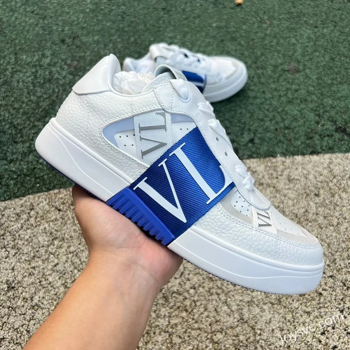 Valentino VL7N Leather Sneakers in White & Blue