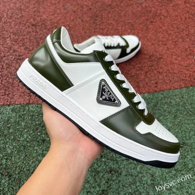 Prada Downtown White Green Leather Sneakers