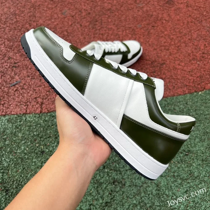 Prada Downtown White Green Leather Sneakers