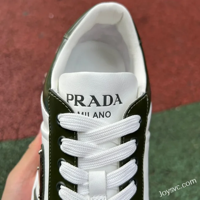 Prada Downtown White Green Leather Sneakers