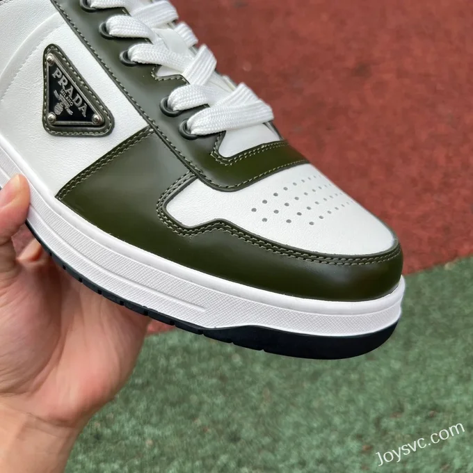 Prada Downtown White Green Leather Sneakers