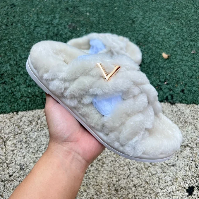 Louis Vuitton Bliss Wool Leather Slides Beige