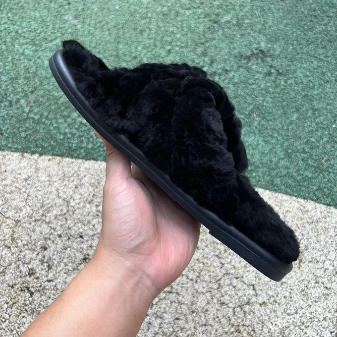 Louis Vuitton Bliss Wool Leather Slides Black Gold