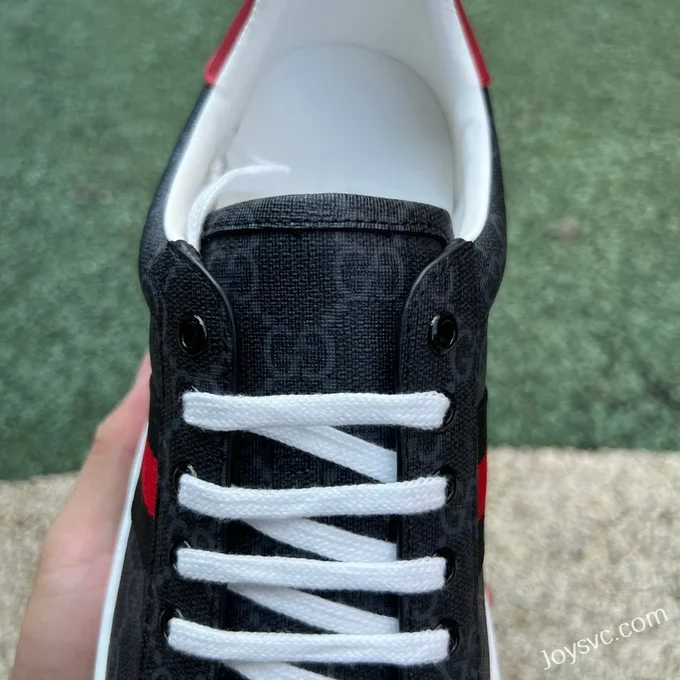 GUCCI ACE Round-Toe Lace-Up Platform Sneakers in Black & Red