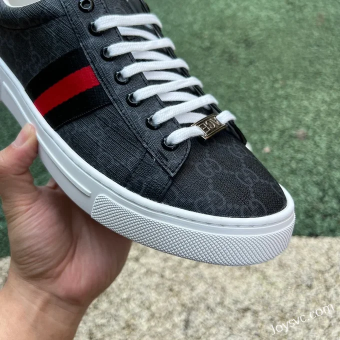 GUCCI ACE Round-Toe Lace-Up Platform Sneakers in Black & Red