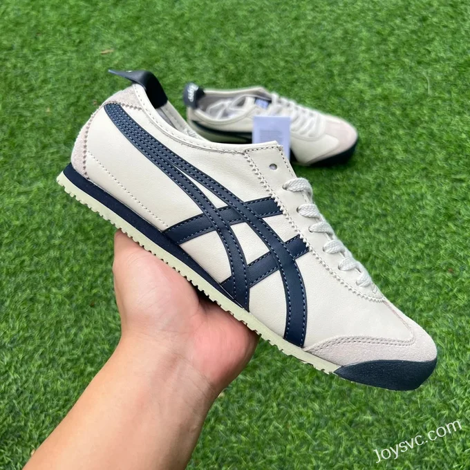 Onitsuka Tiger Mexico 66 Leather Sneakers in White Grey & Blue