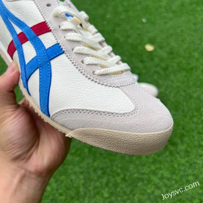 Onitsuka Tiger Mexico 66 Leather Sneakers in White Grey Blue & Red