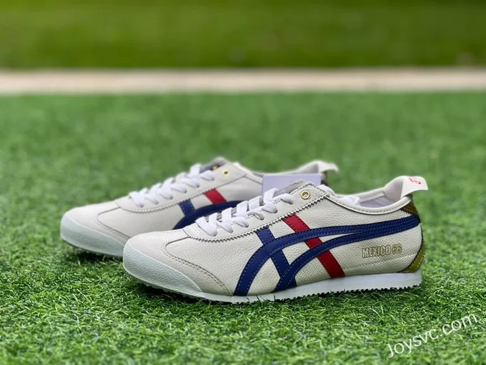 Onitsuka Tiger Mexico 66 Leather Sneakers in White Blue Red & Gold