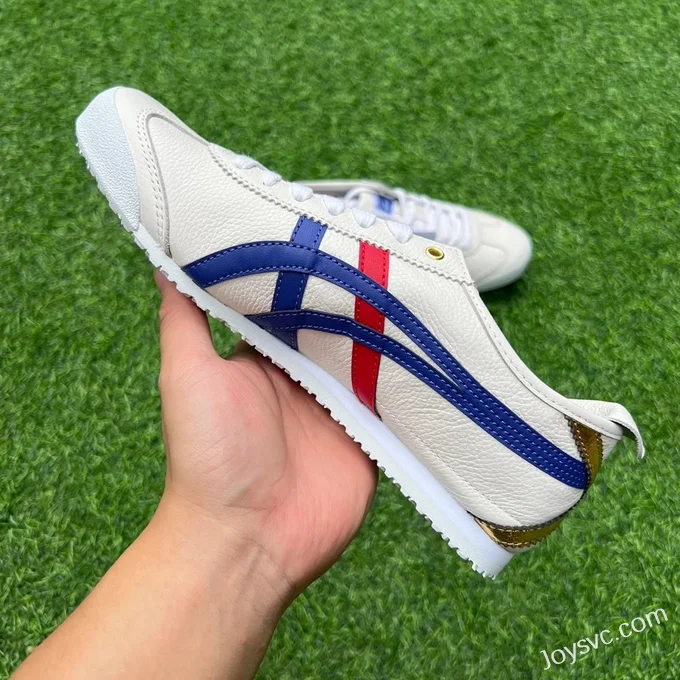 Onitsuka Tiger Mexico 66 Leather Sneakers in White Blue Red & Gold