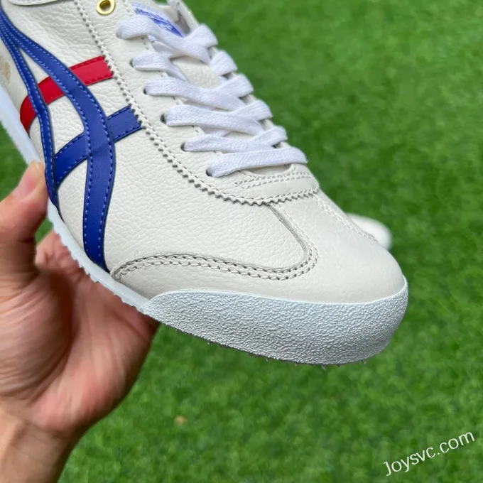 Onitsuka Tiger Mexico 66 Leather Sneakers in White Blue Red & Gold