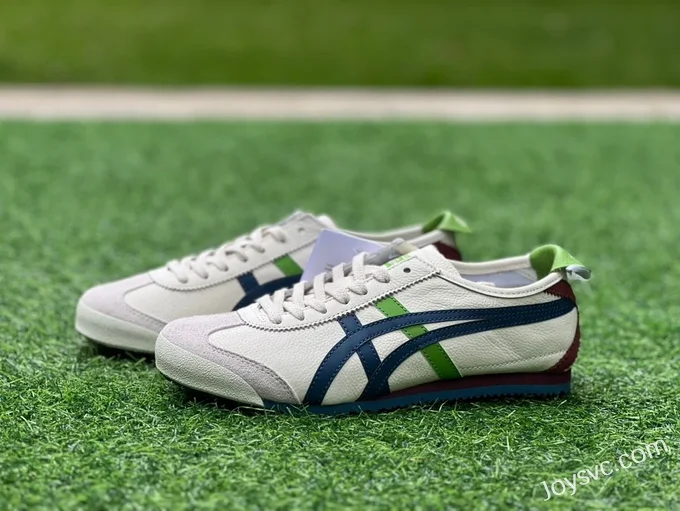 Onitsuka Tiger Mexico 66 Leather Sneakers in White Blue Green & Red