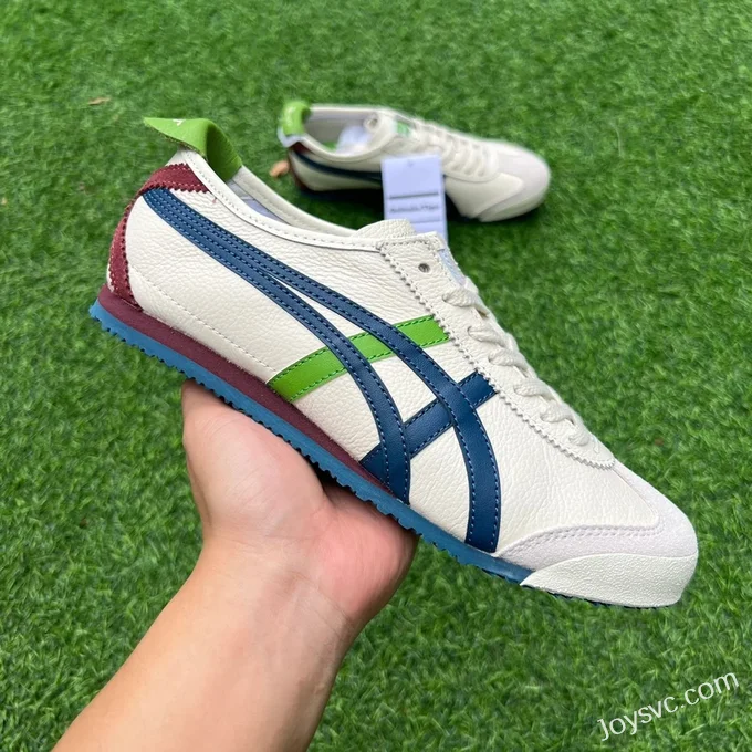 Onitsuka Tiger Mexico 66 Leather Sneakers in White Blue Green & Red