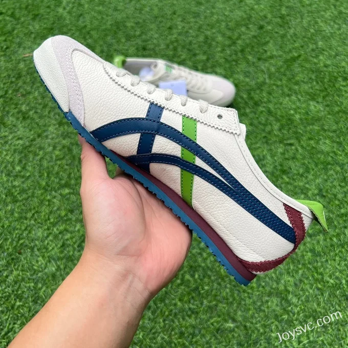 Onitsuka Tiger Mexico 66 Leather Sneakers in White Blue Green & Red