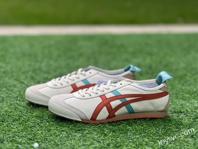 Onitsuka Tiger Mexico 66 Leather Sneakers in Beige & Red