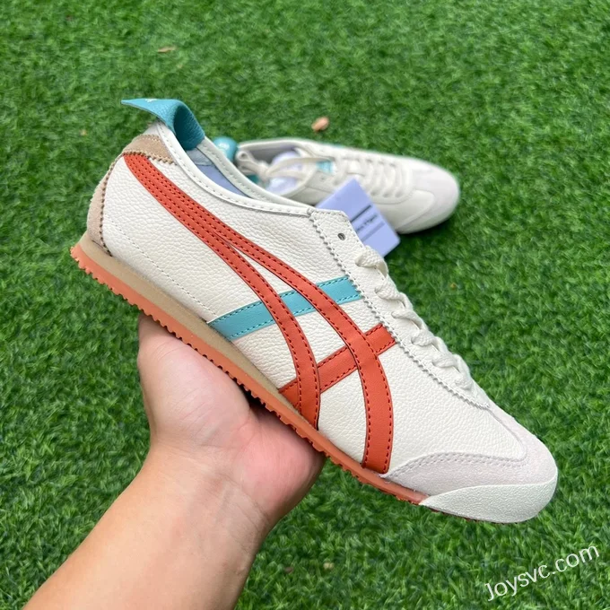 Onitsuka Tiger Mexico 66 Leather Sneakers in Beige & Red