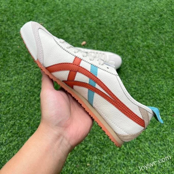 Onitsuka Tiger Mexico 66 Leather Sneakers in Beige & Red