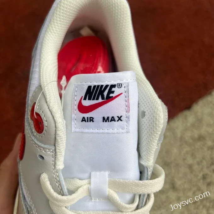 Nike Air Max 1 Premium White Silver Red Running Shoes HF7746-100