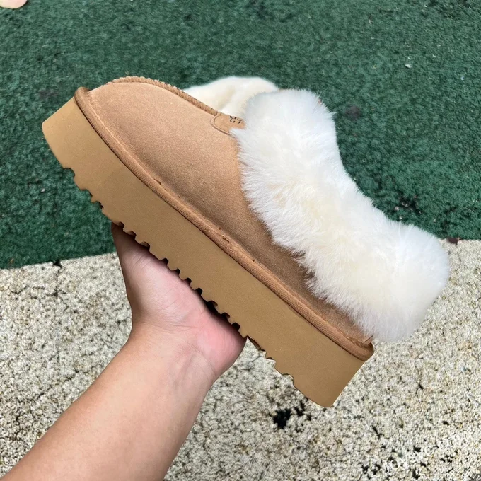 UGG Thick Sole Fur Brown Low Top Boots