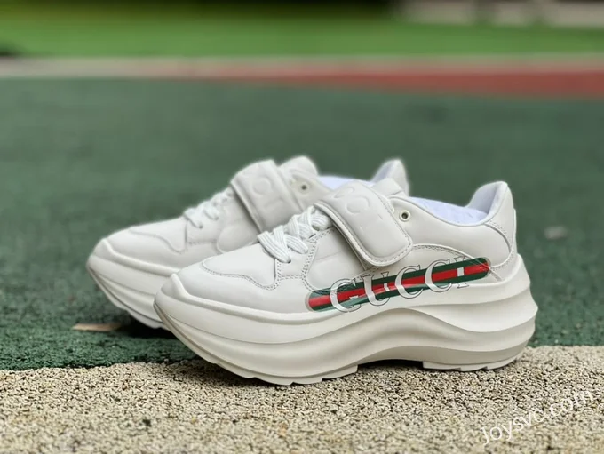 Gucci Wave White Green Red Leather Round Toe Platform Shoes