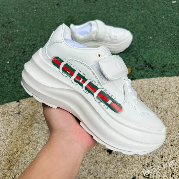 Gucci Wave White Green Red Leather Round Toe Platform Shoes