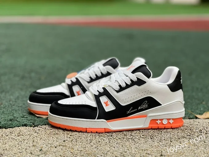 Louis Vuitton Trainer White Black Orange