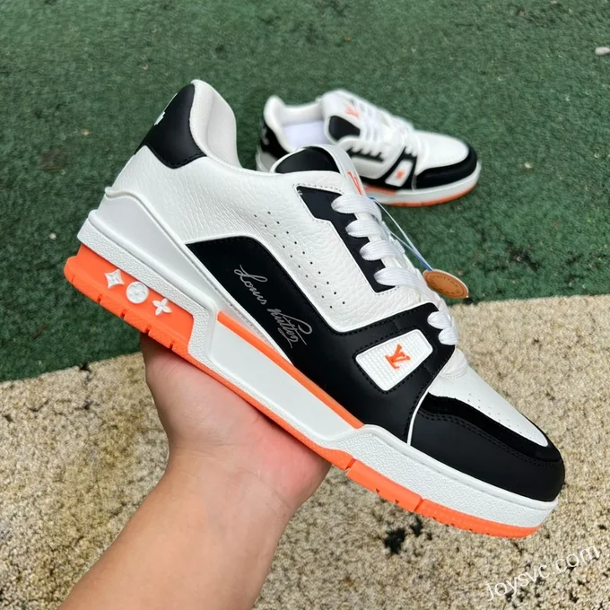 Louis Vuitton Trainer White Black Orange