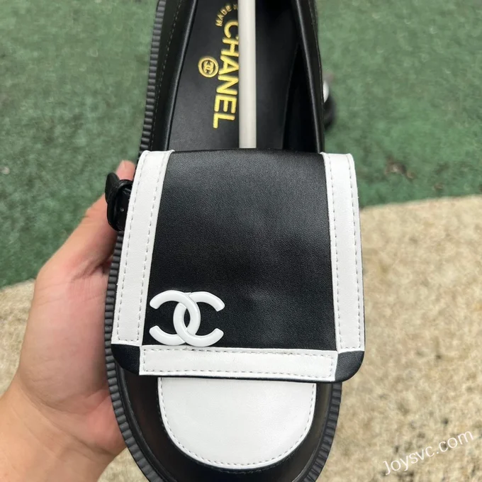 CHANEL Round Toe Slip-On Black White