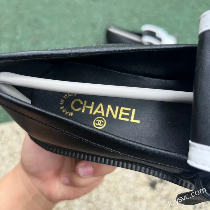 CHANEL Round Toe Slip-On Black White