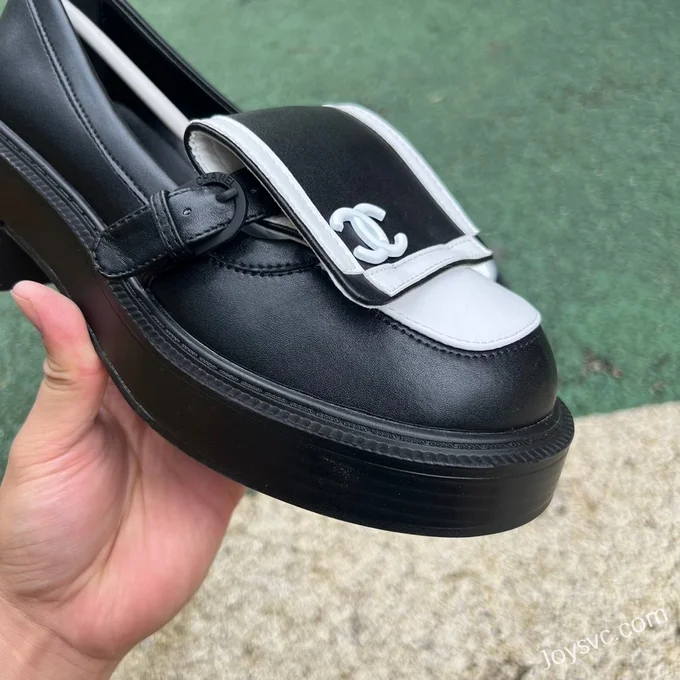 CHANEL Round Toe Slip-On Black White