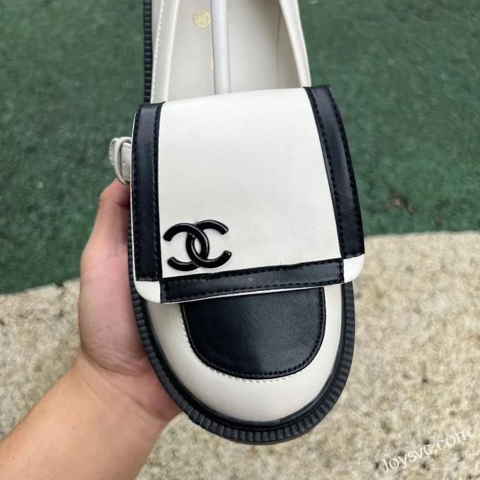 CHANEL Round Toe Slip-On White Black