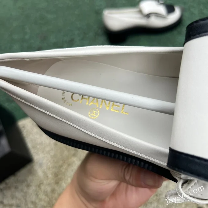 CHANEL Round Toe Slip-On White Black