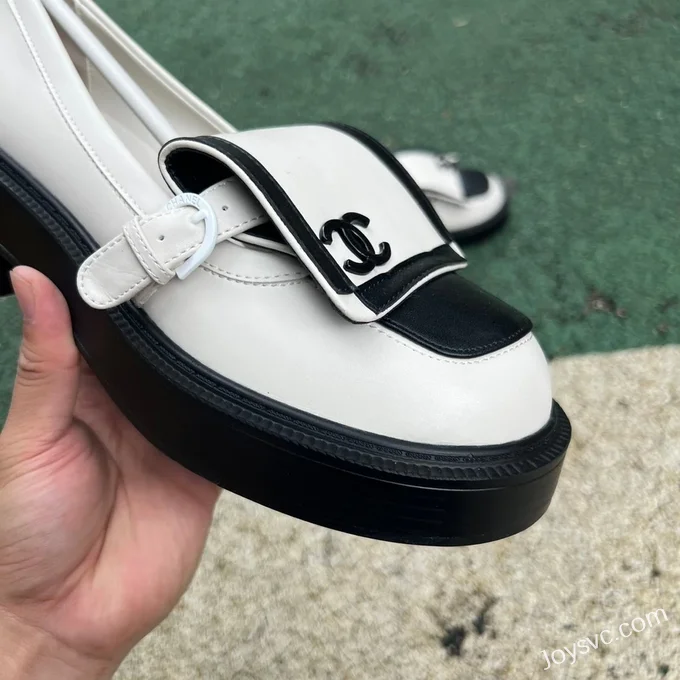 CHANEL Round Toe Slip-On White Black