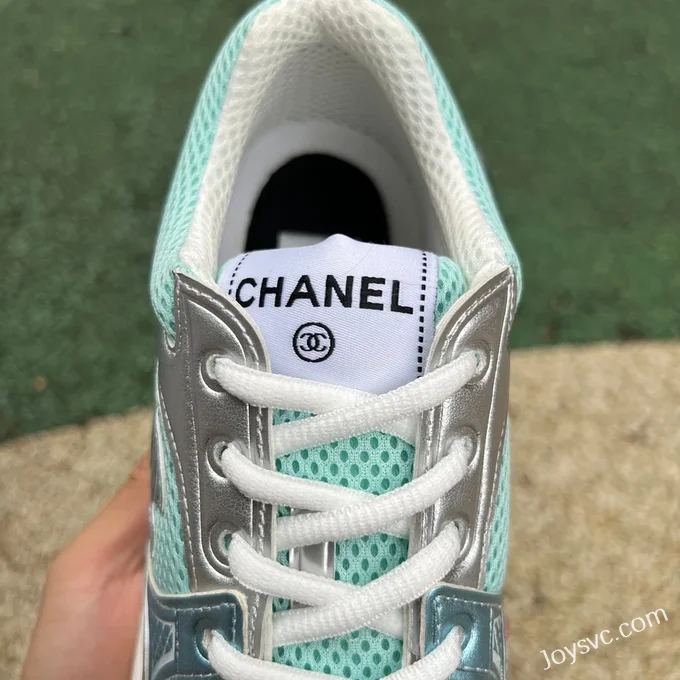 CHANEL Thick Sole Low-Top Shoes in Silver and Blue