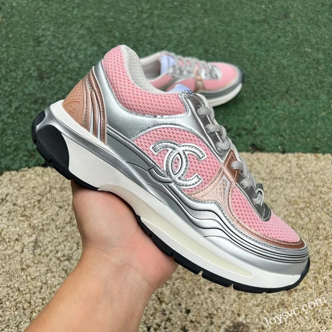 CHANEL Thick Sole Low-Top Shoes in Pink and Silver