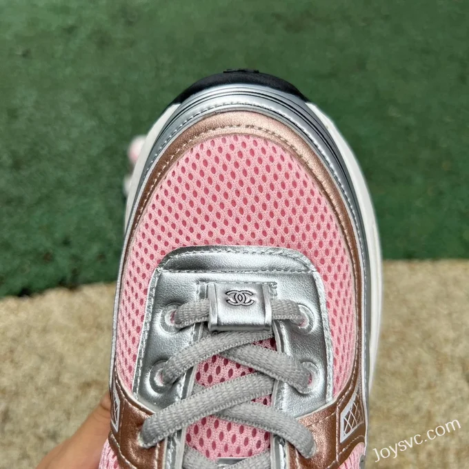 CHANEL Thick Sole Low-Top Shoes in Pink and Silver