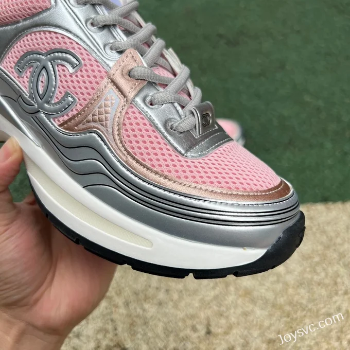 CHANEL Thick Sole Low-Top Shoes in Pink and Silver