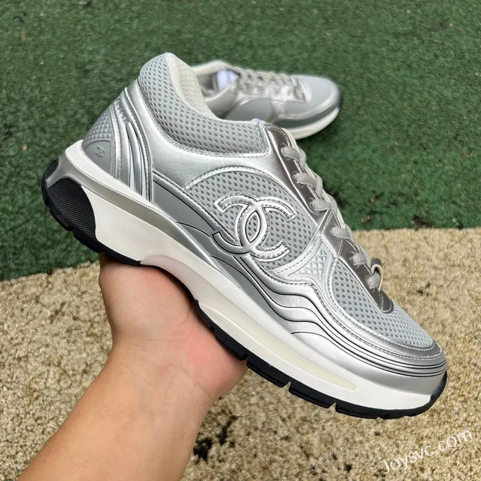 CHANEL Thick Sole Low-Top Shoes in Grey and Silver