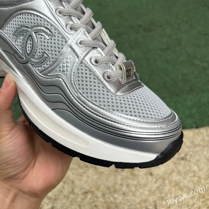 CHANEL Thick Sole Low-Top Shoes in Grey and Silver